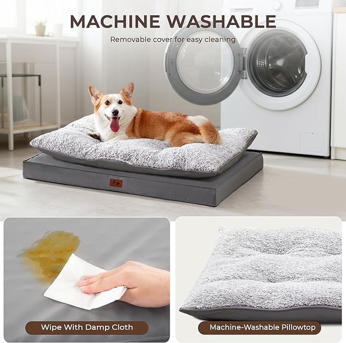 2-Pack Waterproof Dog Bed Medium Size Dogs, Plush Cushion & Orthopedic Egg-Crate Foam Mattress for Senior Dogs, Washable Dog Crate Bed with Removable Cover, Dark Grey