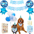 Dog & Cat Birthday Party Decorations Set Include Bandana, Adjustable Hat, Balloons, Happy Birthday Banner for Male and Female. Available for Small & Medium & Large Breeds (Blue)