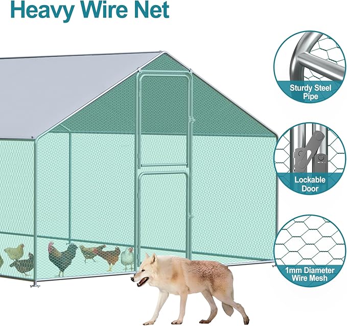 Large Chicken Coop, Chicken Coops for 40 Chickens, Chicken Runs for Yard with Water Poof & UV Resistance Cover, Spire Roof Chicken Coop Run with Double Lockable Doors for Outdoor Backyard