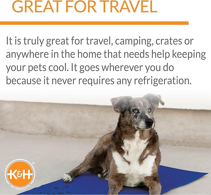 K&H Pet Products Coolin' Pet Pad Dog Mat, Portable Dog Cooling Mat for Travel or in Home, Perfect for Carriers, Crates, Outdoor Houses, Yards, Porches, Pet Beds & More - E-Large 38 X 27in Chill Blue