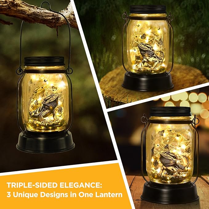 Bearded Dragon Gifts for Women/Men Bearded Dragon Solar Lanterns Mom Birthday Animal Lovers Lantern Animal Memorial Lights Solar Garden Decoration for Yard, Patio,Backyard,Porch Torches, Home Decor