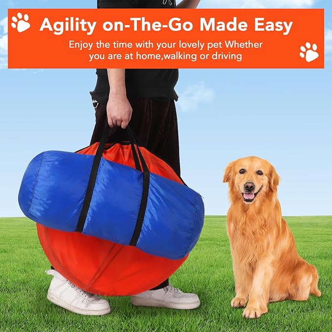 CuisinSmart Dog Agile Course Backyard Set, Dog Obstacle Course Backyard with 2-Set Agility Hurdle,Jump Ring, Tunnel, Pause Box, 8 Weave Poles, Toy Balls & Portable Storage Bags,Dog Agility Equipment