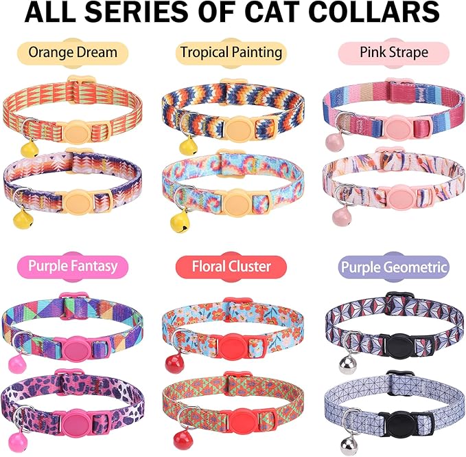 Breakaway Cat Collars for Girl Boy Cats, Fall Winter All Weather Cat Collar Personalized Pattern 2 Pack,Cute Classic Safety Buckles and Bells,Adjustable Printed Nylon Colorful Red