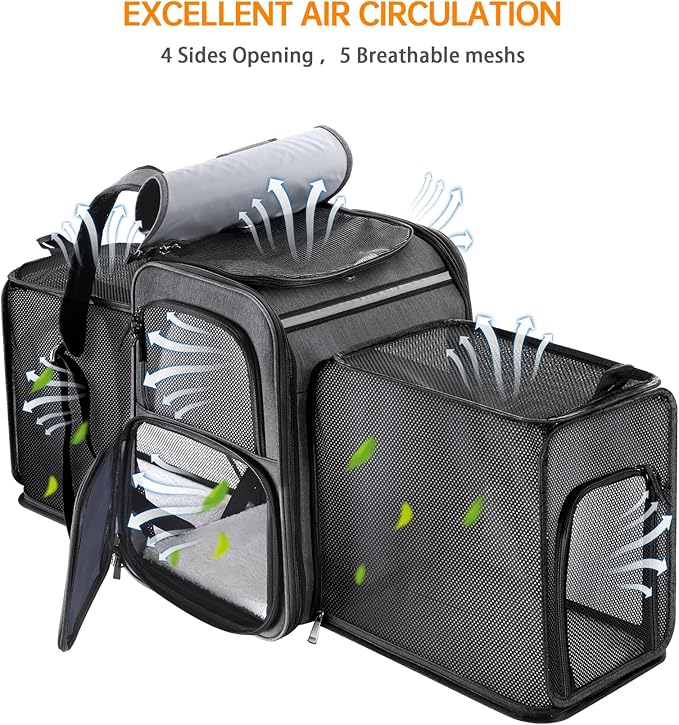 Cat Backpack Carrier,Double Side Expandable Cat Carrier Backpack,Dog Carrier Backpack for Medium Cats and Small Dogs,Puppies Up to 20 Lbs,Pets Carrier Backpack with Breathable Mesh(Grey)
