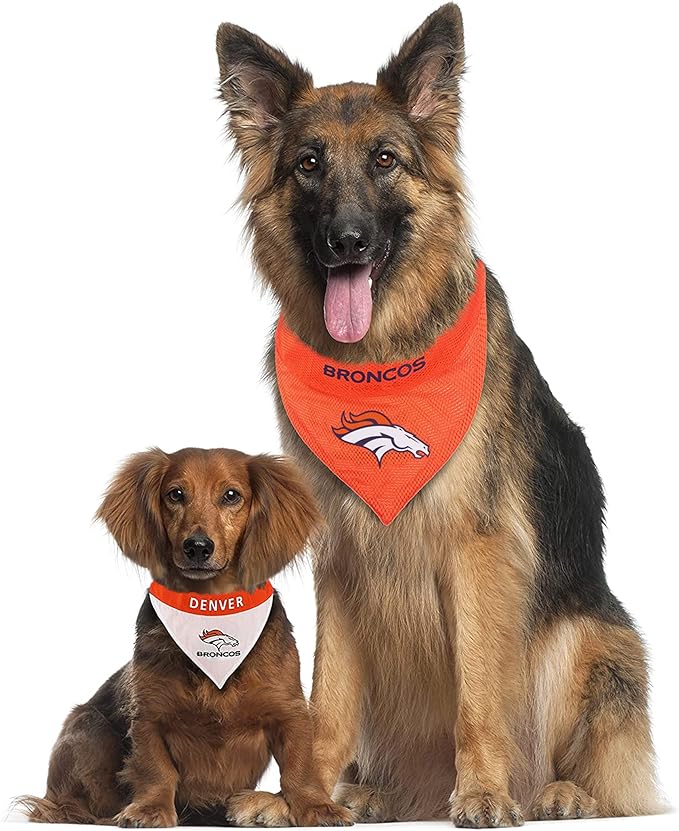 Pets First NFL DOG BANDANA - DENVER BRONCOS REVERSIBLE PET BANDANA. 2 Sided Sports Bandana with a PREMIUM Embroidery TEAM LOGO, Large/X-Large. - 2 Sizes & 32 NFL Teams available