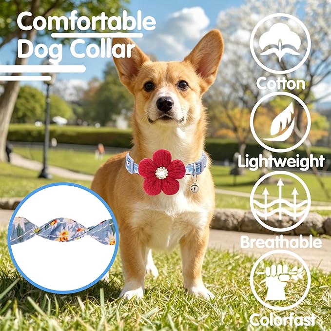 Large Dog Collar with Flower, Dog Collars for Large Dogs Collar for Girl Cute Dog Collar with Bell, Adjustable Length