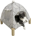 Pozico 2-in-1 Cat Bed Tent with Wooden Frame – Cat Teepee & Hammock, Portable Indoor/Outdoor Pet Tent for Cats, Kittens, Small Dogs, and Small Animals – Quick Assembly, White Diamond Design