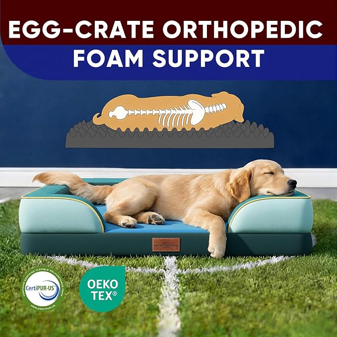 Comfort Expression Orthopedic Dog Bed for Extra Large Dogs 45x35 Inch, Waterproof Egg Crate Foam XL Pet Bed with Removable Bolsters, Dog Couch with Washable Cover & Non-Slip Bottom, Seattle