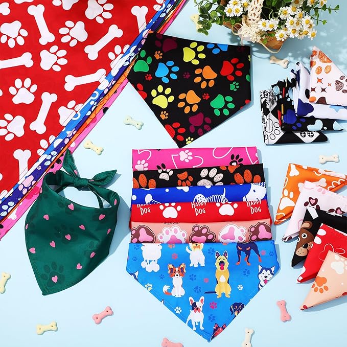 Kacctyen 50 Pcs Dog Bandanas Bulk Bandanas for Dogs Grooming with Dog Paws Pattern Adjustable Pet Triangle Scarf Bib Washable for Small Medium Large Puppy Cats Pets Costume Accessories