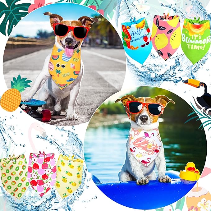 Frienda 20 Pcs Summer Spring Dog Bandanas Hawaiian Style Washable Triangle Pet Bibs Assortment Puppy Kerchief Accessories for Small Medium Pets Dogs Cats(Large)