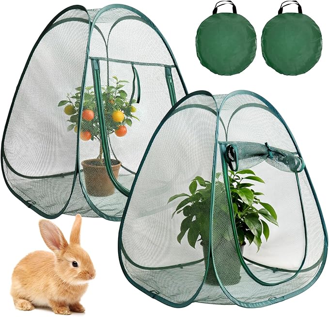 2PCS Mesh Plant Protector Tent from Animals, 28X28X32Inch Pop Up Garden Netting Cover Large Green Crop Cage Plant Protection Tent to Protect Outdoor Potted Plants Flowers Fruits from Deer Birds Cat