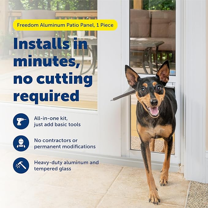 PetSafe Sliding Glass Pet Door - No-Cut DIY Install Doggy Door for Renters - Aluminum Frame - Adjustable Height 91 7/16" to 96" - Ideal for Medium Dogs Up to 40 lb - White
