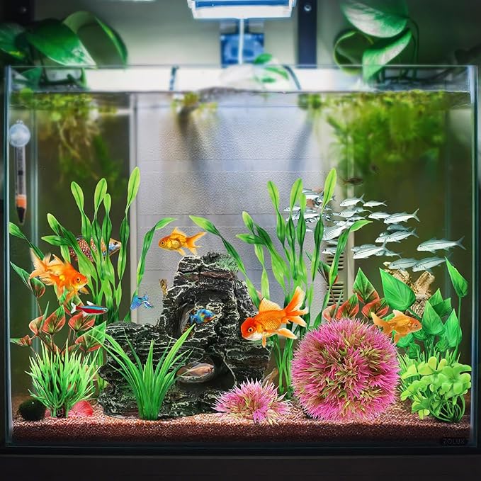 Fish Tank Accessories Aquarium Plants, 10pcs Colorful Fish Bowl Ornaments Plants and Rock Cave Decor Set, Aquarium Decor