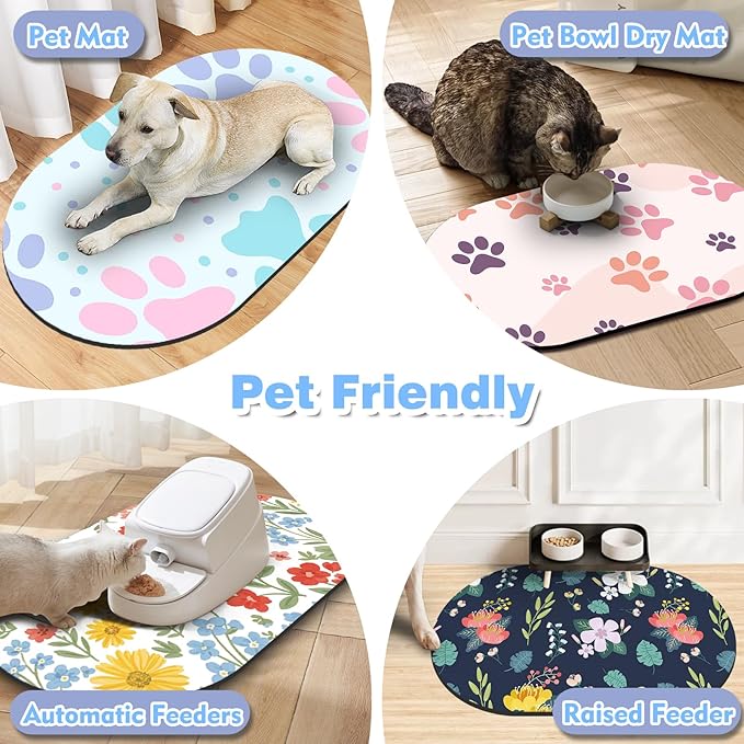 Dog Feeding Mat 24''x16'', Absorbent Pet Food Mat, No Stains Quick Dry Pet Water Mat Protect Floor, Cat Dog Water Bowl Mat for Messy Drinkers, Non-Slip Rubber Base Pet Placemats for Food and Water