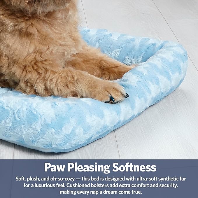 MidWest Homes for Pets QuietTime Fashion XS Dog Bed – Blue Faux Fur Bolster, Ultra-Soft and Machine Washable, Fits 22-Inch Crates and Carriers, for Small Dogs and Cats