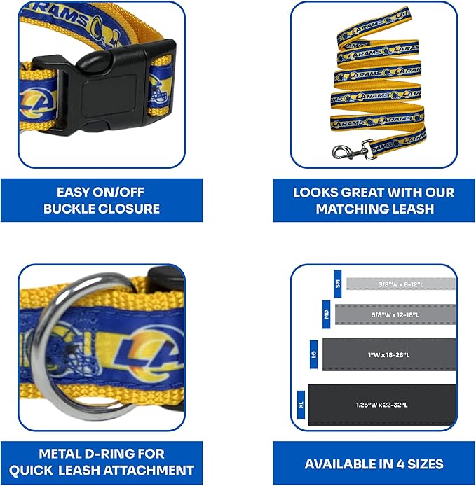 NFL PET Collar Los Angeles Rams Dog Collar, Medium Football Team Collar for Dogs & Cats. A Shiny & Colorful Cat Collar & Dog Collar Licensed by The NFL