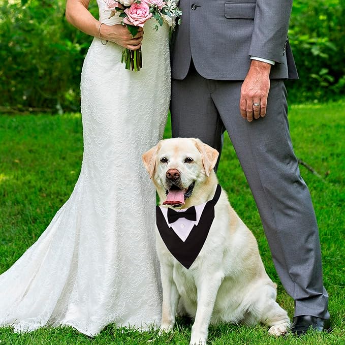 ADOGGYGO Formal Dog Tuxedo, Wedding Dog Collar with Bow Tie, Adjustable Pet Wedding Collar Bandana for Small Medium Large Dogs (Large, Black)