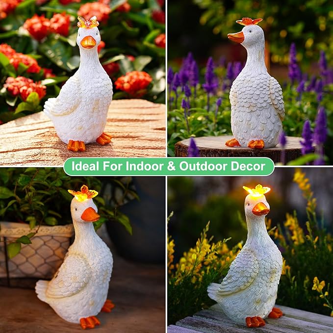 Goodeco Garden Goose Statue with Solar Butterfly - Outdoor Goose Decor for Unique Gifts for Mom & Garden Lovers (Off White)