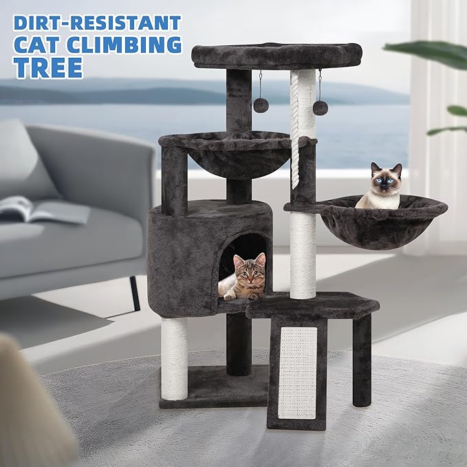 Xin Three Layer Cat Tree with Cat Condo and Two Hammocks,Darkgray …