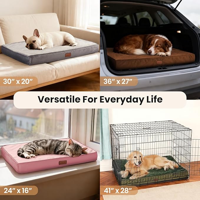 OhGeni Orthopedic Waterproof Dog Bed for Medium Dogs, Machine-Washable Removable Cover in Easy-Clean Fabric, High Density Foam & Easy-Carry Handle, Suitable for Crate, 30 inch (Gray)