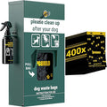 Dog Waste Station Pull Out Bag Dispenser with Hand Sanitizer Bottle - 400 Header Bags Included - Original Glow in the Dark Dog Poop Station Outdoor, Pet Waste Station with Lock and Rain Guard