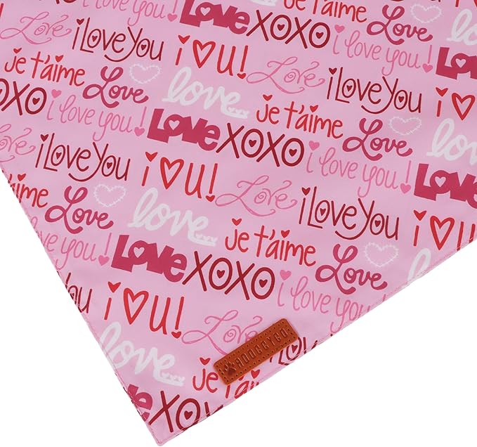 ADOGGYGO Valentine Dog Bandanas 2 Pack, Reversible Heart Love Print Pet Scarf, Premium Fabric, Adjustable Fit Pink Red Valentine Bandanas for Medium Large Dogs (Large)
