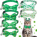 Hsei 6 Pcs St. Patrick's Day Cat Collar Bulk with Bow Tie Bell Irish Lucky Shamrocks Clover Green Hats Rainbows Kitten Adjustable Breakaway Bowtie Collar for Cats Small Dog Holiday Party Favors Gifts