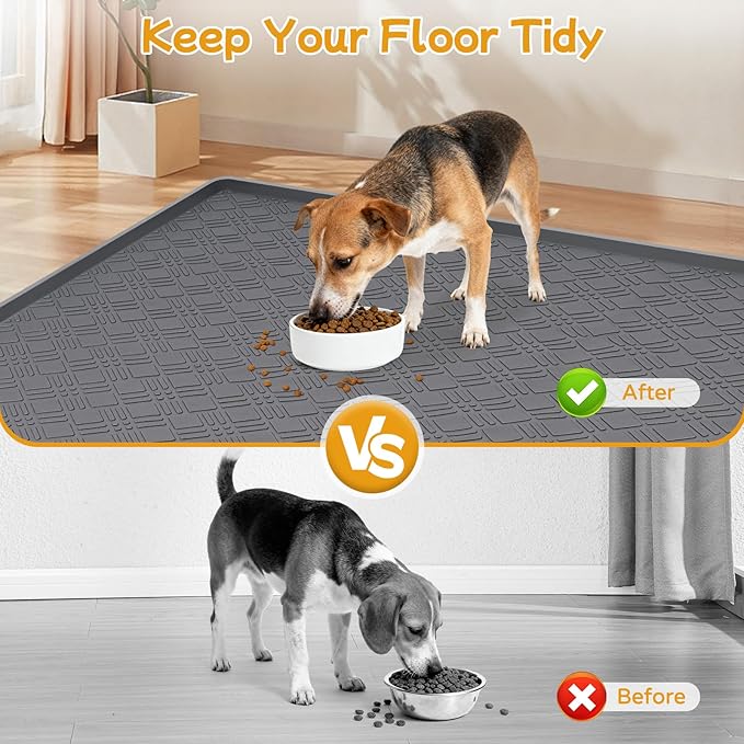 Lanstics Dog Food Mat, 42" x29" Large Silicone Mat Dog Feeding Mat with Raised Edge Non-Slip Pet Feeding Mat for Food and Water Bowl, Easy to Clean, Floor Protection (Dark Gray)