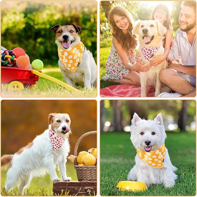 Summer Spring Dog Bandanas 2PCS, Premium Durable Fabric Dog Scarf Bid Handkerchief Bandanas for Boy Girl Small Medium Large Dogs (Large)