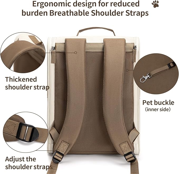 Cat Carrier Backpack,Steel Wire Frame More Stable,600D Wear-Resistant Oxford Fabric, Dog Carrier Cat Backpacks Suitable for Travel,Beige