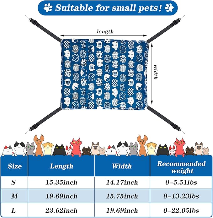 Jetec 2 Pack Cat Hammock for Cage, Catio Accessories Reversible Soft Cats Bed with Adjustable Straps and Hooks Double-Sided Linen and Fleece Hanging Hammock for Cats, Kitten(Cat and Plaid,L)