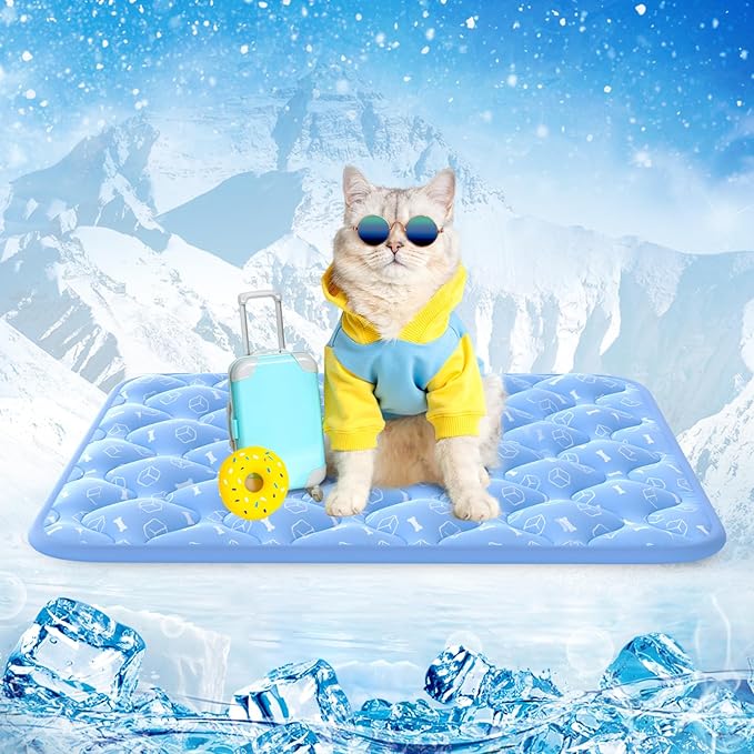 Rywell Dog Cooling Mat 2.0, Ocean Blue,24" x 18" Thick & Durable Cooling Ma for Dogs&Cats, Long-Lasting Cool with Waterproof & Color-Changing Arc-Chill Tech (Q-Max>0.5) Washable& Non-Toxic