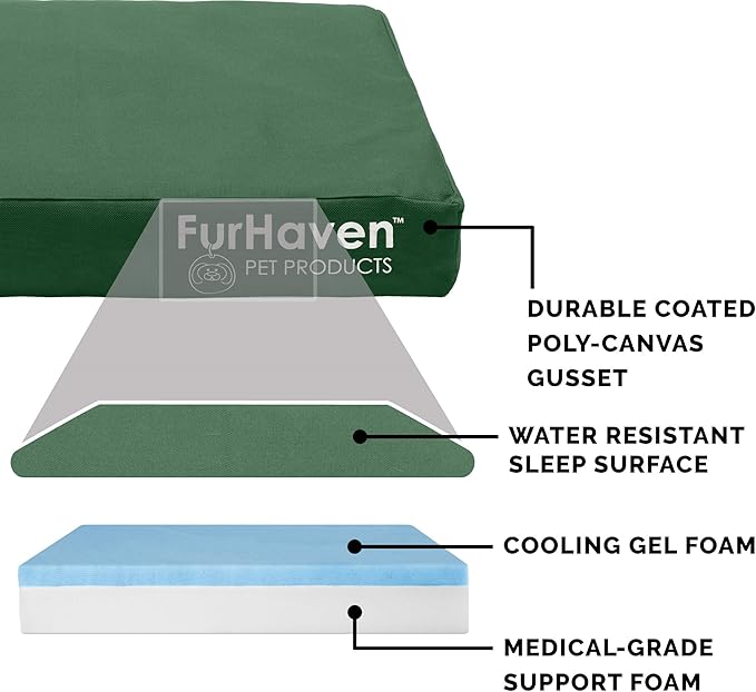 Furhaven Water-Resistant Cooling Gel Dog Bed for Medium/Small Dogs w/ Removable Washable Cover, For Dogs Up to 35 lbs - Indoor/Outdoor Logo Print Oxford Polycanvas Mattress - Forest, Medium