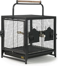 Prevue Pet Products Playtop Travel Carrier - Outdoor Travel Bird Cage for Small Parrots & Birds, Front Facing Door, Rope Perch, Lightweight & Portable, Easy Transport - Black