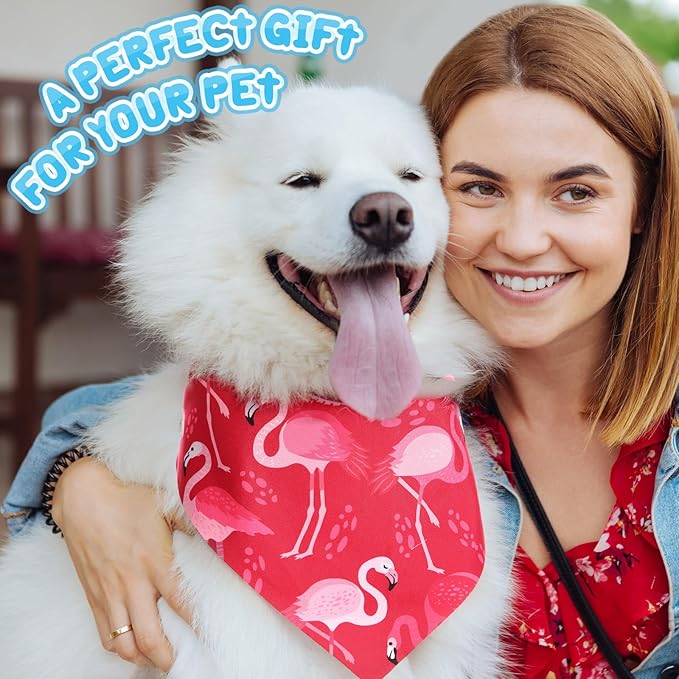100 Pcs Dog Bandanas Bulk Hawaiian Dog Bandanas Summer 3 Sizes Washable Adjustable Scarf for Beach Small Medium Large Pet Supplies(Flamingo)
