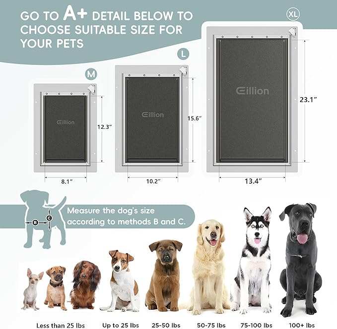 3-Flap Pet Door for Wall Dog Door for Wall Exterior, Large Doggie Door, All-Metal Frame, Metal Closing Panel and Telescoping Tunnel, Pets Up to100 Lb (Large Size)