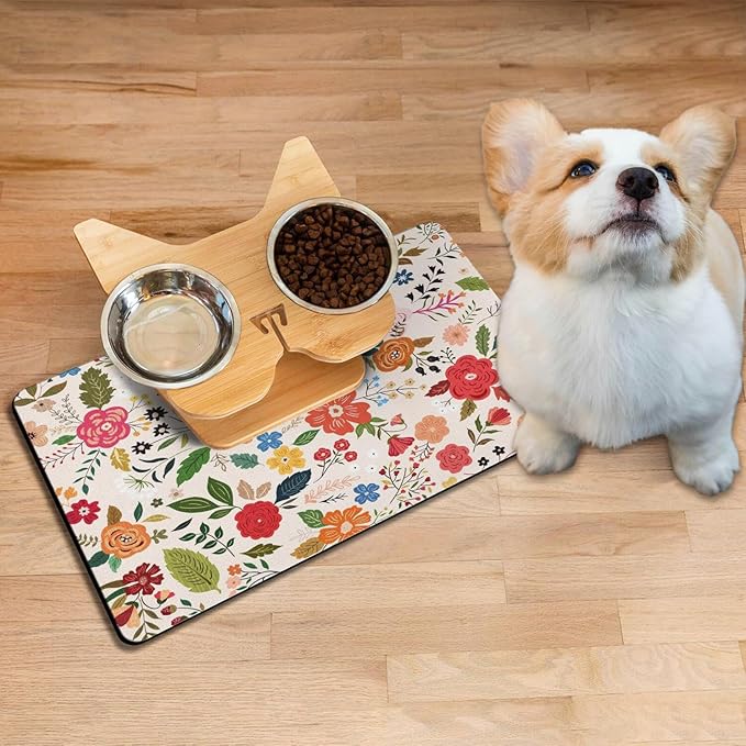 Absorbent Pet Dog Bowl Mat for Food and Water, Pet Cat Food Feeding Mat with Non Slip Rubber Backing, Dog Food Mats for Floors Waterproof, 12"x20"