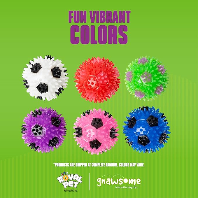 Gnawsome 2.5” Squeak & Light Soccer Ball Dog Toy - Small, Promotes Dental and Gum Health for Your Pet, Colors will vary, 2.5" for All Breed Sizes