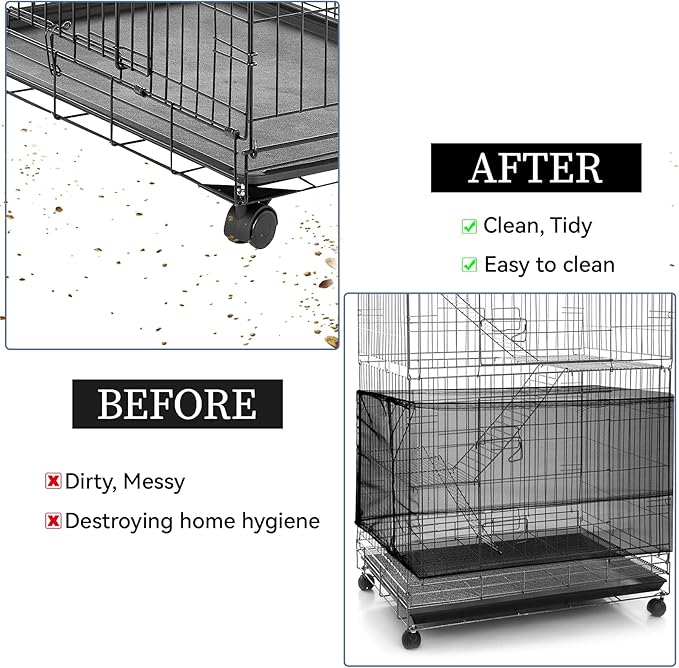 Large Bird Cage Seed Catcher, Stretchy Bird Cage Cover, Soft Nylon Mesh Skirt, Parrot Birdcage Net, Ventilate Dustproof Cover for Parrot Parakeet Macaw African (Black)