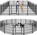Dog Fence Outdoor 16 Piece Panels 32" Height, Square Steel Pipe with Reinforced Crossbars, Anti-Rust Heavy Duty Dog Playpen with Doors Portable for Yard RV Camping, Total 36FT, 103 Sq.ft, Snowy Black