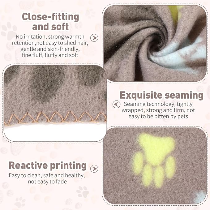 Tatuo 10 Pieces Pet Blankets with Paw Print Dog Cat Fleece Blankets Soft Warm Sleep Mat Pad Bed Cover for Kitten Puppy and Other Small Animals, 24 x 28 Inch(Cute Color)