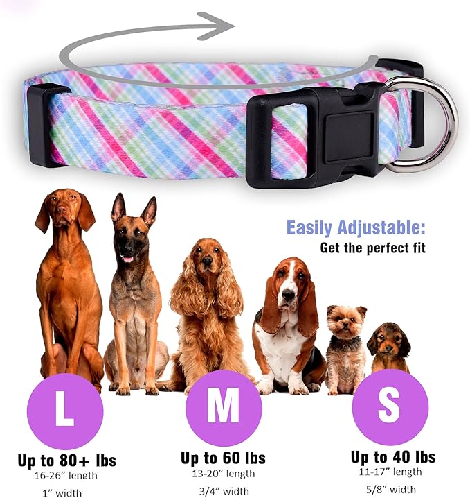 Native Pup Easter Dog Collar, Cute Spring Gift for Puppies, Pink Pastel, Eggs, Chicks, Bunny Adjustable for Small, Medium, Large Breeds (Pastel, Large)