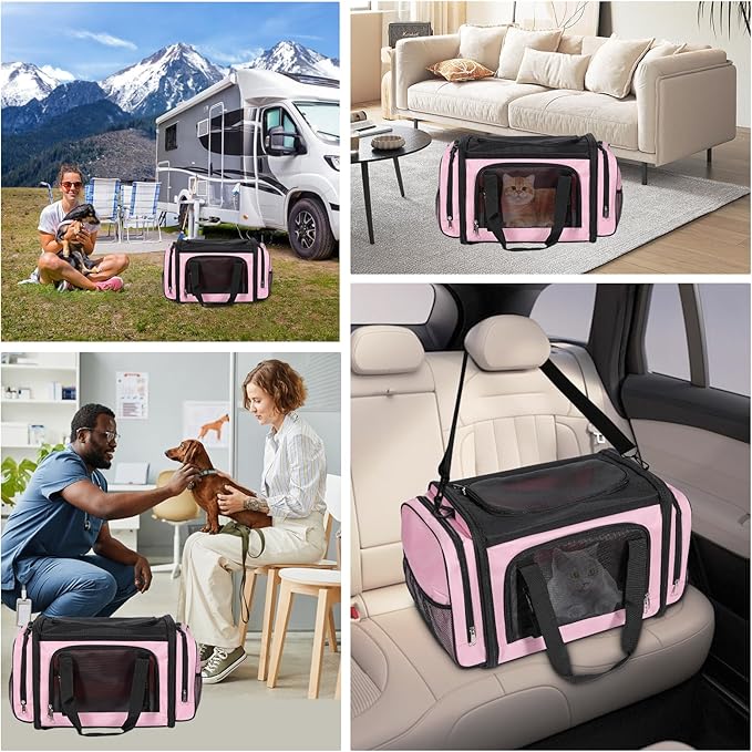 Large Cat Carrier, Pet Carrier, Dog Carrier for Small Dogs, Cat Carrier Soft, Collapsible Large Pet Carrier for Traveling Indoor and Outdoor Uses - Pink 20"x13"x13"
