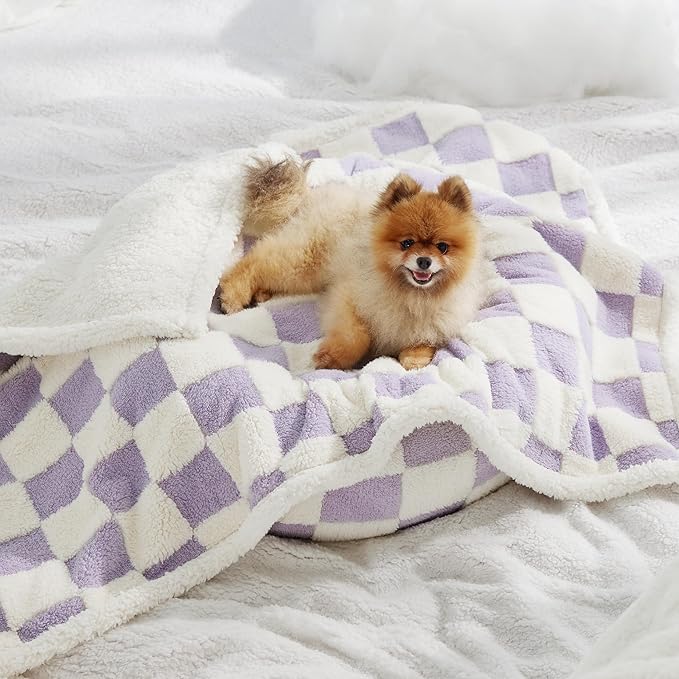 LE SURE Waterproof Puppy Blanket for Small Dogs - Washable Double Sided Dog Blankets with Warm Jacquard Shag and Soft Sherpa Fleece, Pet Cat Blanket for Couch Protection, 3D Textured Cloud, Purple
