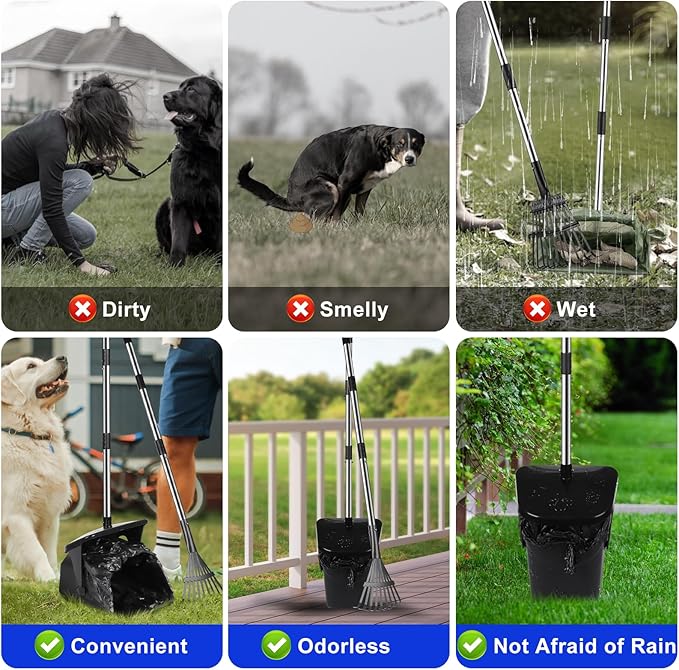 39.8'' Long Handle Dog Pooper Scooper with 20 Bag Attachment Heavy Duty Swivel Bin & Rake Pooper Scooper for Large Medium Dogs Easy to Clean Poop Scooper for Yard, Grass, Gravel