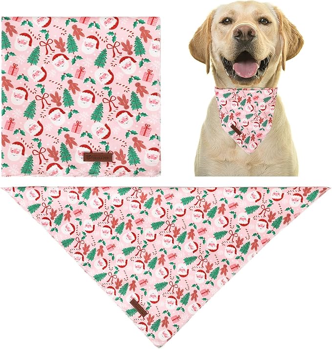 Christmas Dog Bandana–Christmas Red & Green Plaid Triangle Scarf for Small Medium Large Dogs, Soft Cotton Pet Bib for Winter & New Year, Adjustable Dog Kerchief