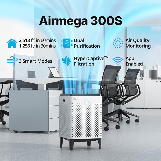 Coway Airmega 300S App-Enabled Smart Air Purifier (Covers 1,256 sq. ft.), True HEPA Air Purifier with Smart Technology, Compatible with Amazon Alexa