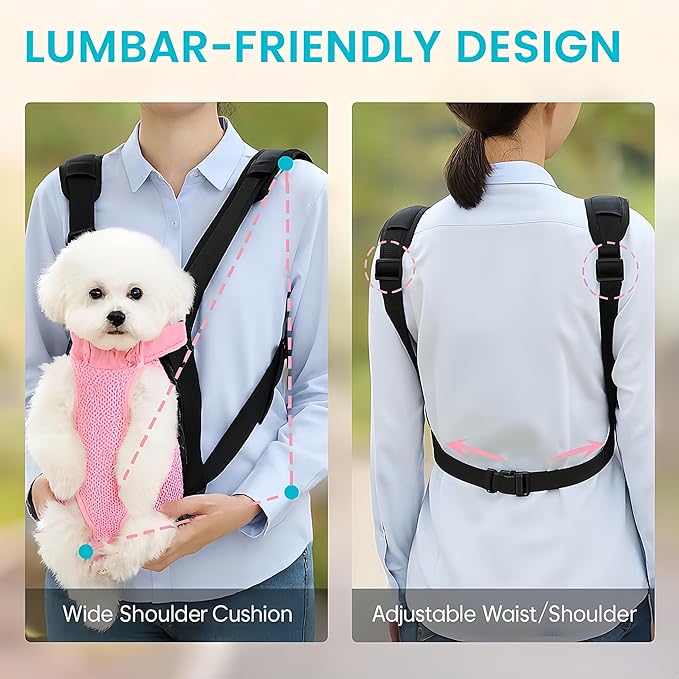 Mosago Dog Backpack Carrier, Thick Straps & Cushion, Pet Sling Front Backpacks for Small Medium Dogs 7-11 Lbs, Legs Out, Adjustable Wearable Puppy Chest Travel Bag, Easy-Fit for Hiking/Walking/Camping
