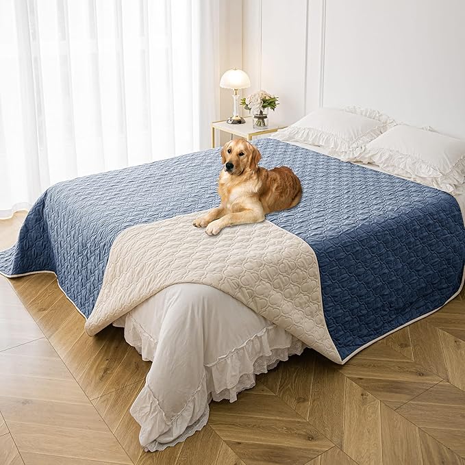 Waterproof Couch Cover for Dogs Washable, Reversible Dog Bed Blanket Pet Sofa Furniture Protector(52x82 Inch, Blue+Cream)