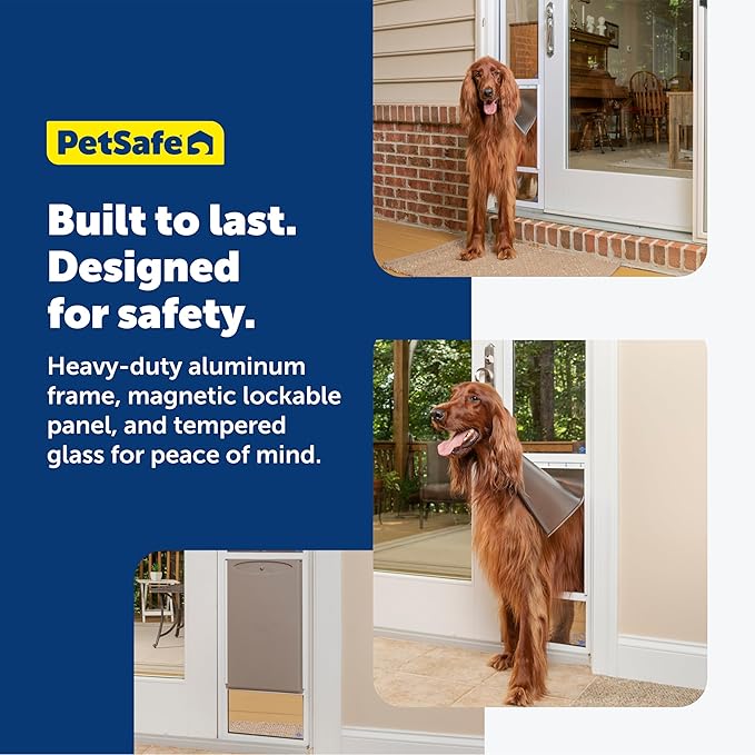 PetSafe Sliding Glass Pet Door - No-Cut DIY Install Doggy Door for Renters - Aluminum Frame - Adjustable Height 75 7/8" to 80 11/16" - Ideal for Large Dogs Up to 130 lb - Bronze